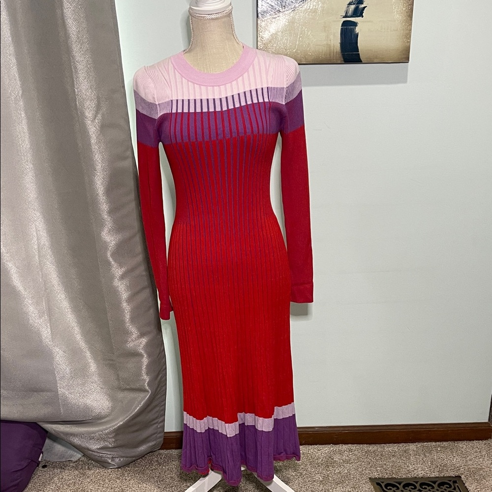 Banana Republic Elegant Red and Purple Knit Dress Size Medium